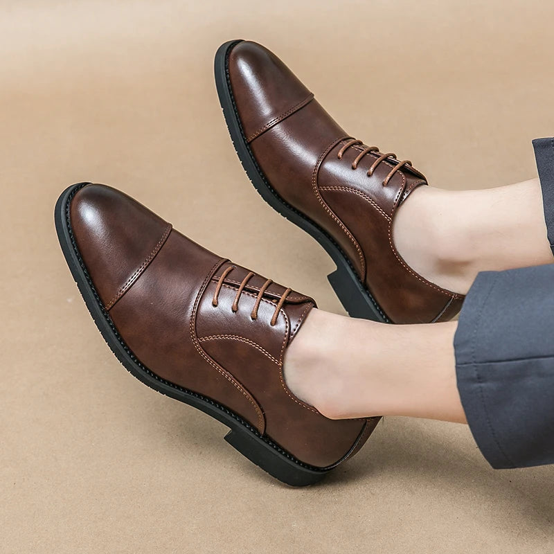 Men’s Luxury Leather Dress Shoes — Comfortable Pointed Business & Wedding Shoes Black