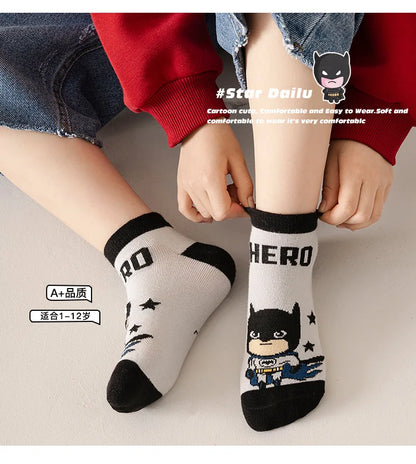 5 Pairs Spiderman Cotton Socks for Kids – Iron Man, Hulk, Thor Anime Boys Short Socks, Cartoon Baby Spring & Summer Footwear