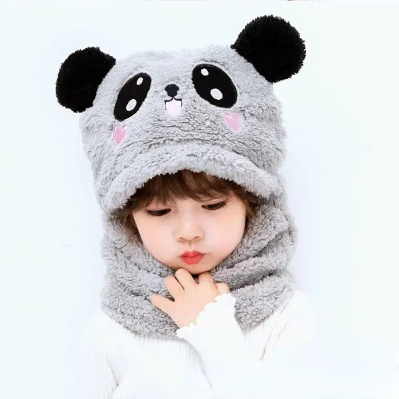 Cartoon Winter Hat for Kids - Thickened Scarf Cap with Fleece for Boys & Girls, 1-18 Years