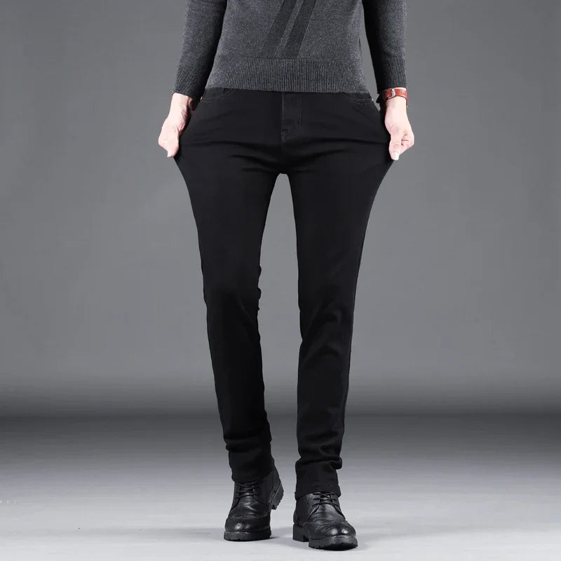 Men’s Spring Autumn Slim Black Jeans — Elastic Straight Korean Vintage Denim Pants for Business & Casual Wear