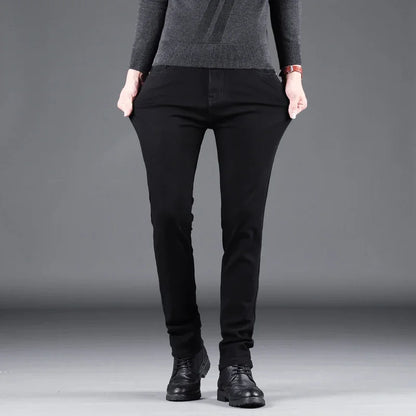 Men’s Spring Autumn Slim Black Jeans — Elastic Straight Korean Vintage Denim Pants for Business & Casual Wear