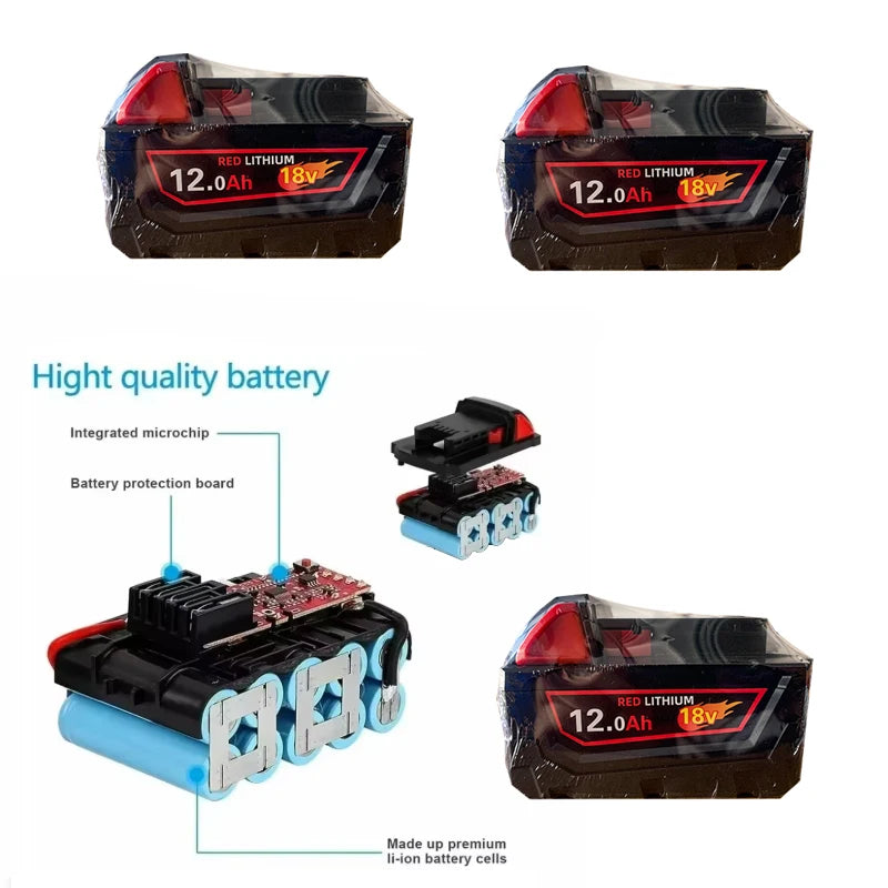 Milwaukee 18V M18-HB3 High Energy 12AH Replacement Battery – Compatible with M12-18FC Charger 48-11-1815