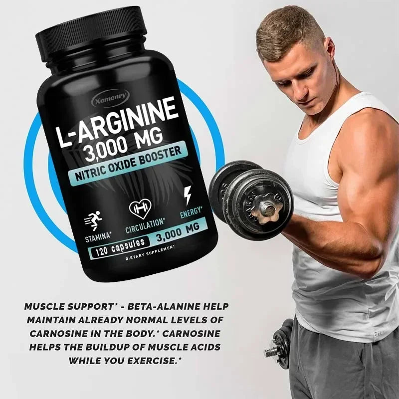L-Arginine Supplement – Boost Energy, Strength & Endurance, Vascular Support for Exercise & Muscle Health