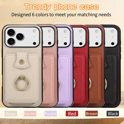 Leather Crossbody Wallet Phone Case with Zipper Card Slots – Lanyard Ring Holder Cover for iPhone 17/16/15/14/13/12/11 Pro Max & Plus