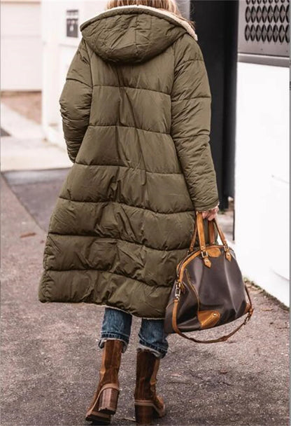 Women's Winter Hooded Quilted Jacket – Reversible Solid Puffer Coat, Thick Long Sleeve Casual Outerwear