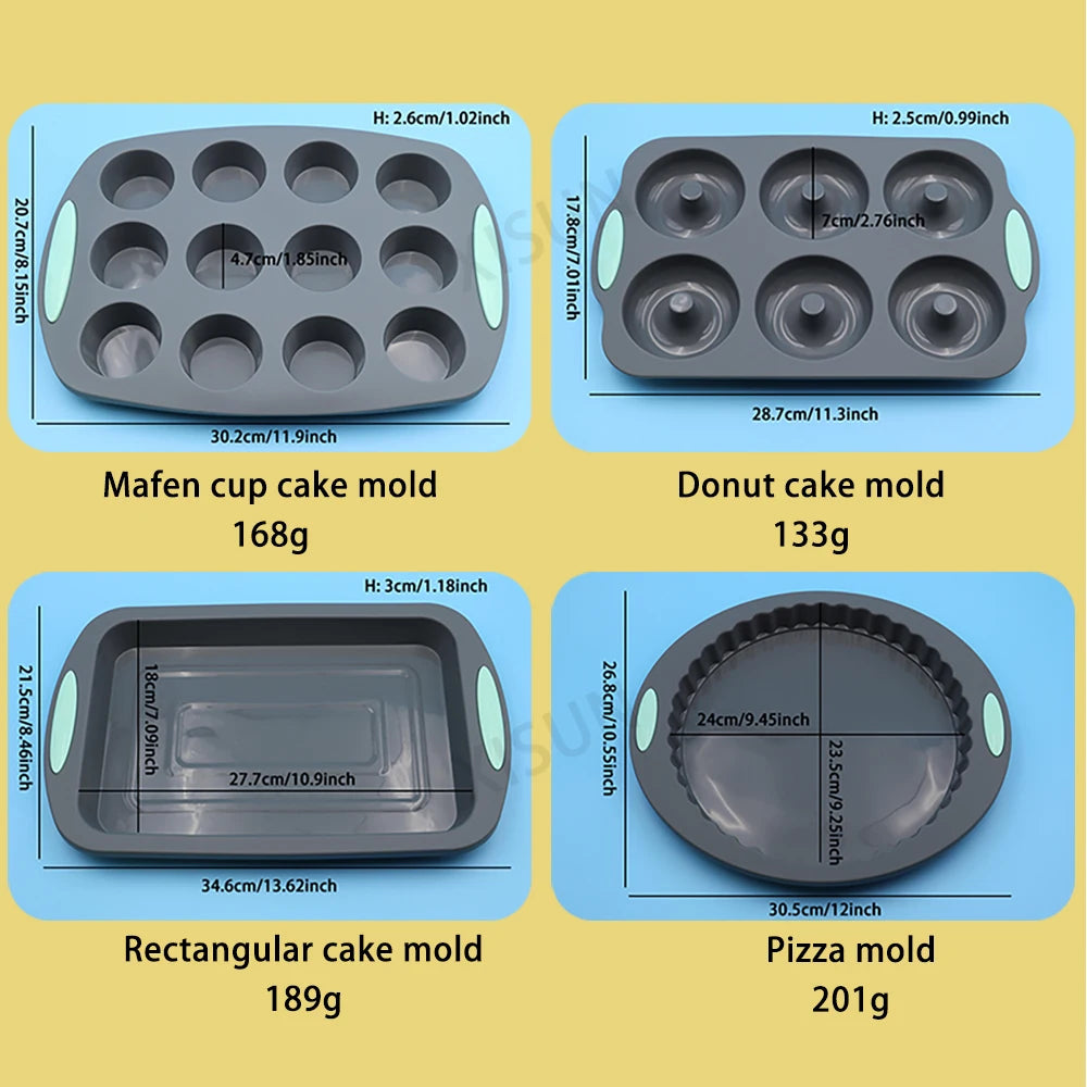 Heat Resistant Silicone Bakeware Set - Loaf, Bread, Muffin, Donut, and Cake Baking Tray Oven Pan Set