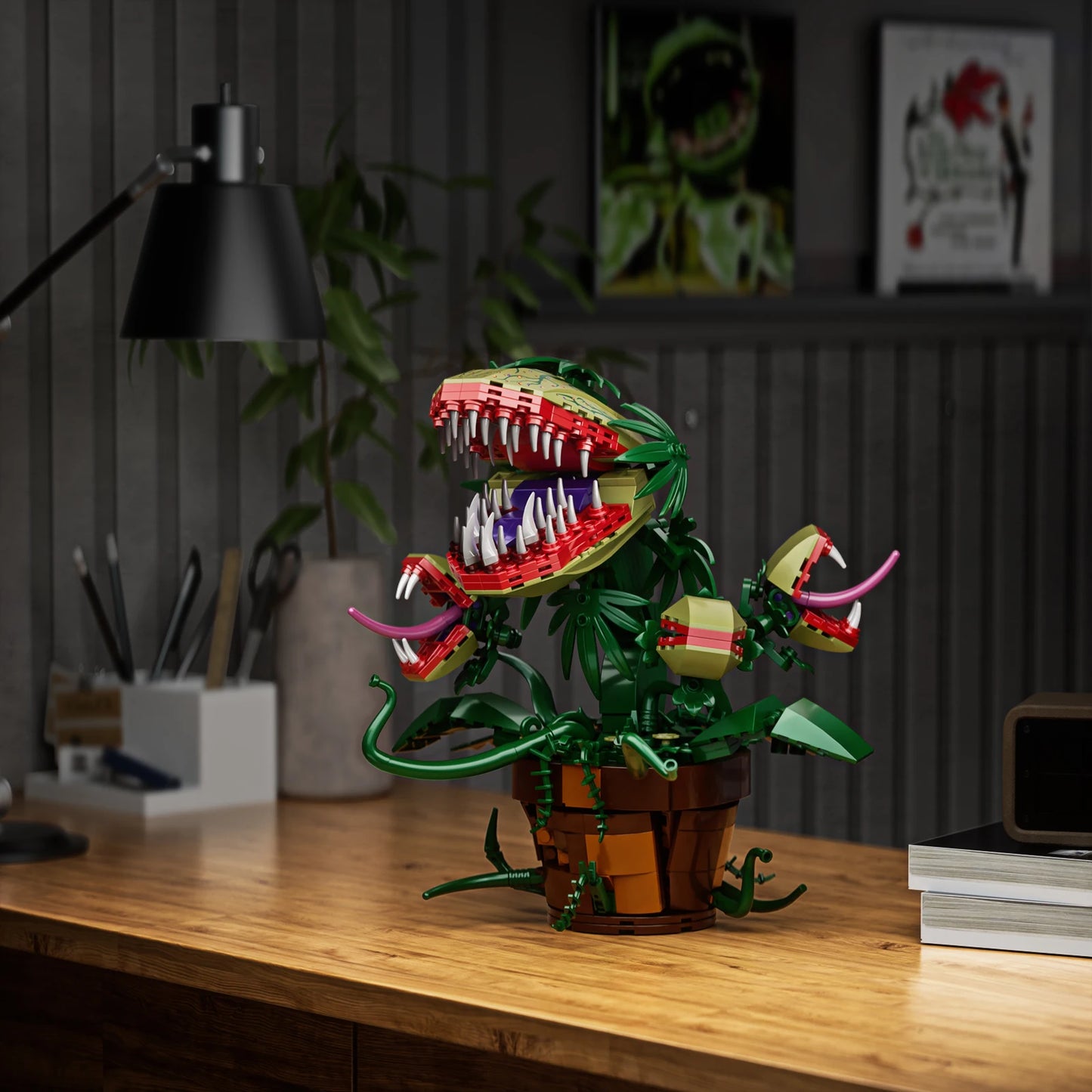 Audrey II Piranha Plant Building Blocks – 4 Openable Mouths Horror Shop Cannibal Toy, Halloween Gift for Kids