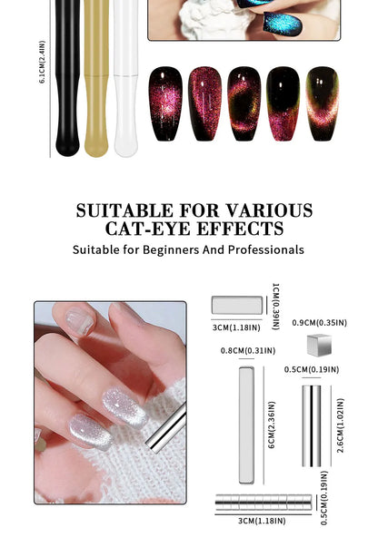 Nail Art Magnetic Wand Pen Set - 3D Cat Eye Gel Painting, UV Gel Polish Magnet Tools for Magic Manicure