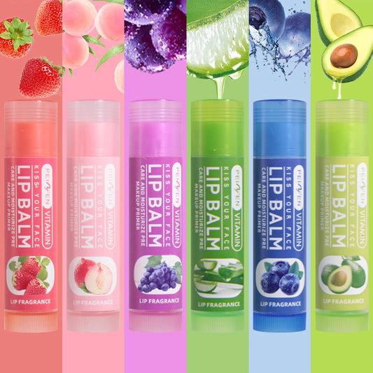 6PCS Fruit-Flavored Lip Balm Set with Aloe Vera – Deep Hydrating Lip Moisturizer, Anti-Dryness Lip Care, Plumping & Smoothing Lip Lines Treatment