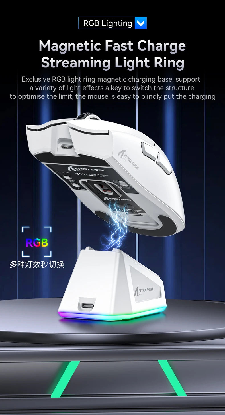 Attack Shark X11 Tri-Mode Wireless Gaming Mouse – 2.4GHz/Wired/Bluetooth PAW3311 22000DPI RGB PC Mouse 400IPS