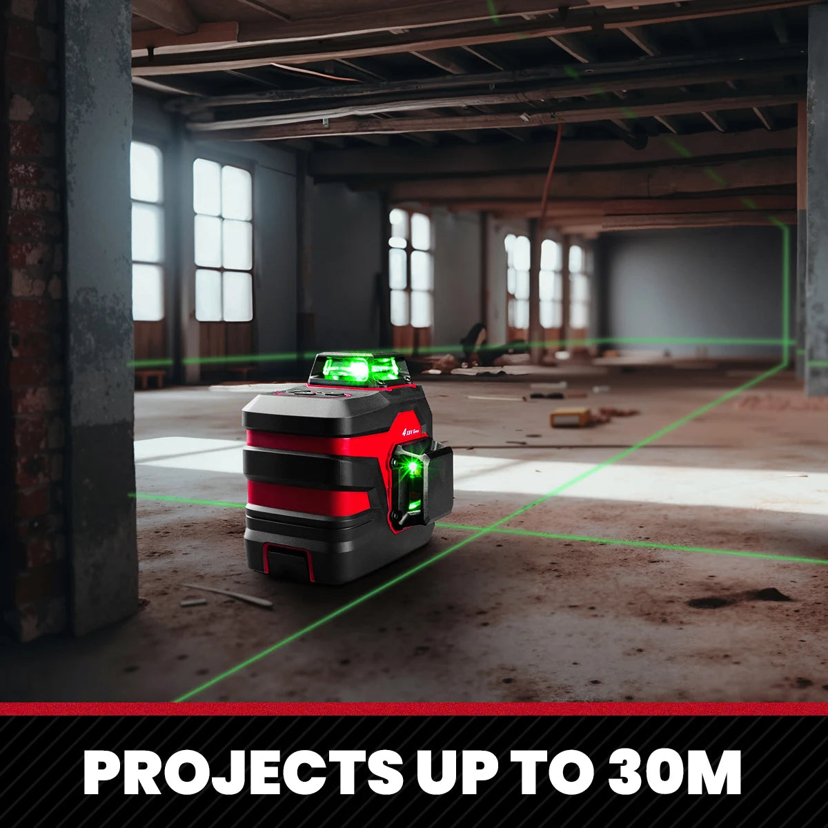 YEVOLT YVGLL4XS12 12-Line Green Laser Level – ±0.2mm/m Precision, IP54 Waterproof, Auto-Leveling with Slope Mode
