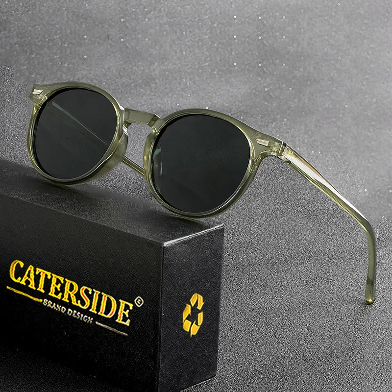 CATERSIDE Retro Polarized Round Sunglasses — TR90 & Acetate Vintage Shades for Men & Women, Punk Style Driving & Travel Sun Glasses