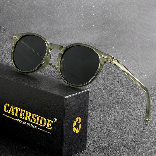 CATERSIDE Retro Polarized Round Sunglasses — TR90 & Acetate Vintage Shades for Men & Women, Punk Style Driving & Travel Sun Glasses