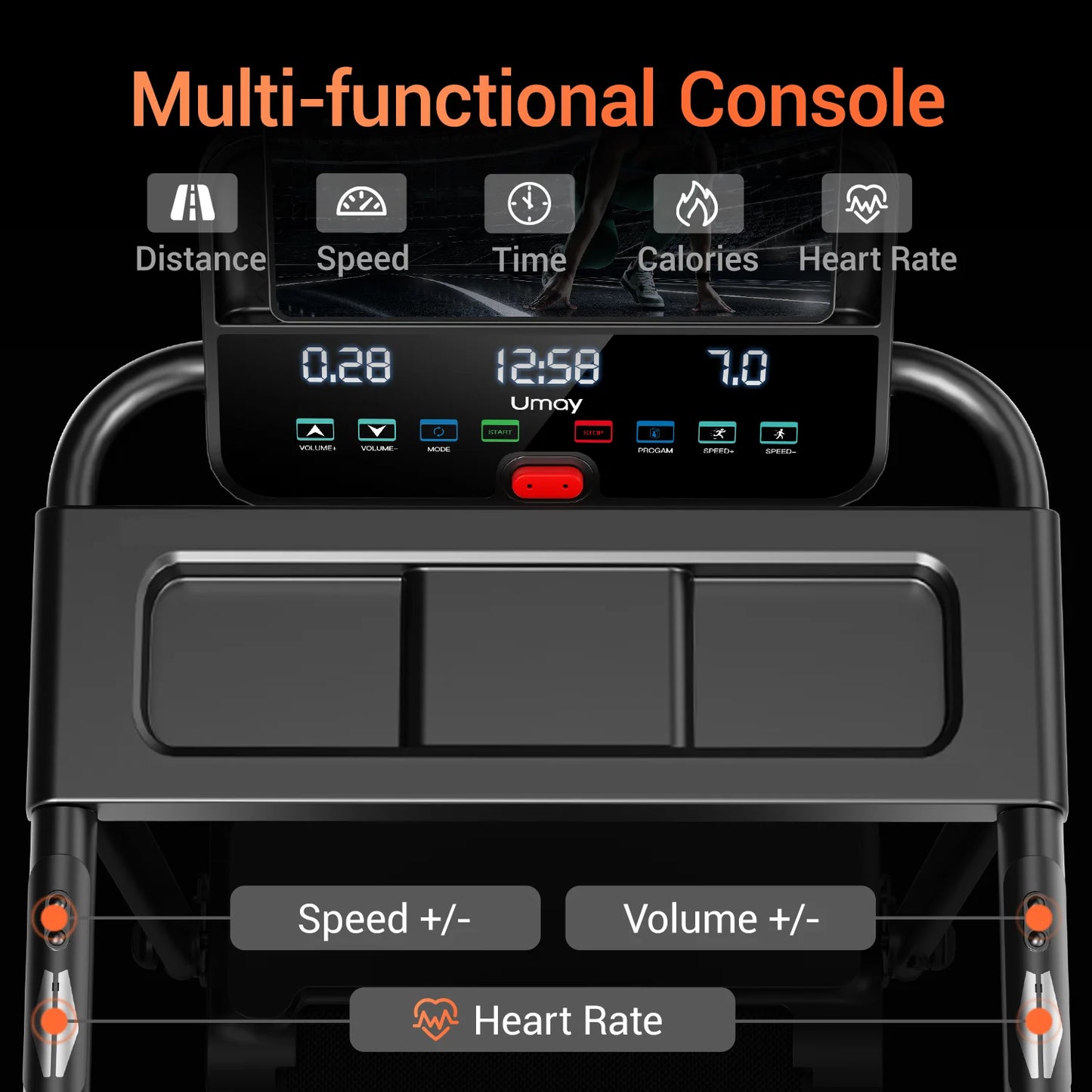 3.0HP Brushless Foldable Treadmill – 300LB Capacity, HR Monitor, Dual Shock Absorption, Quiet Design with Cup/Phone Holder