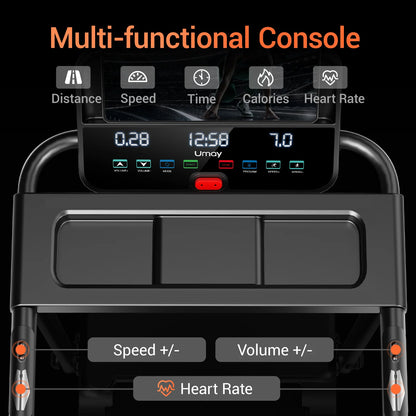 3.0HP Brushless Foldable Treadmill – 300LB Capacity, HR Monitor, Dual Shock Absorption, Quiet Design with Cup/Phone Holder