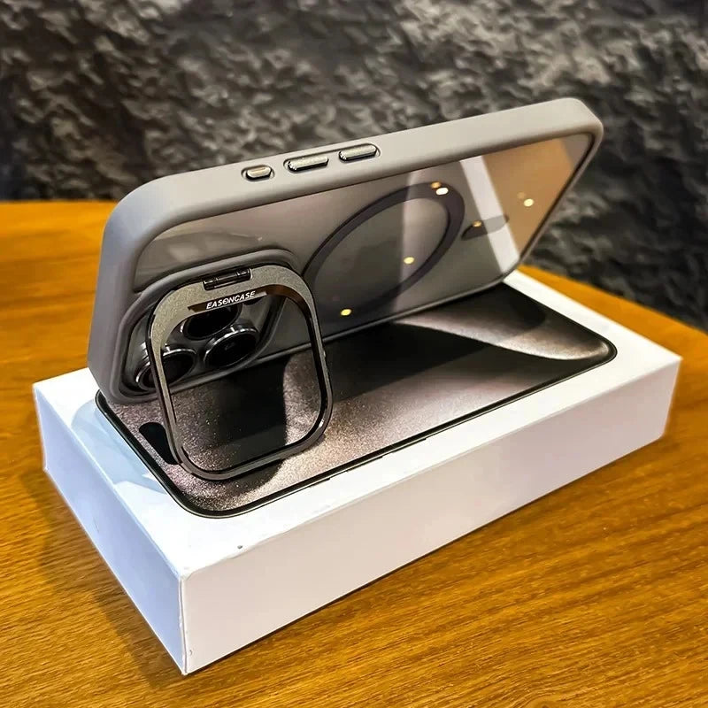 Luxury Magnetic Shockproof Phone Case - MagSafe Compatible iPhone Cover with Stand & Glass Lens Protection for iPhone 17 16 15 14 13 12 11 Pro Max