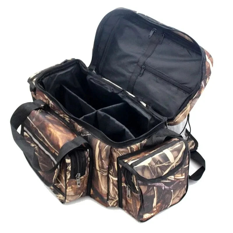 50x30x25cm Waterproof Nylon Fishing Bag – Large Capacity Multi-Purpose Two-Layer Shoulder Tackle Bag for Outdoors