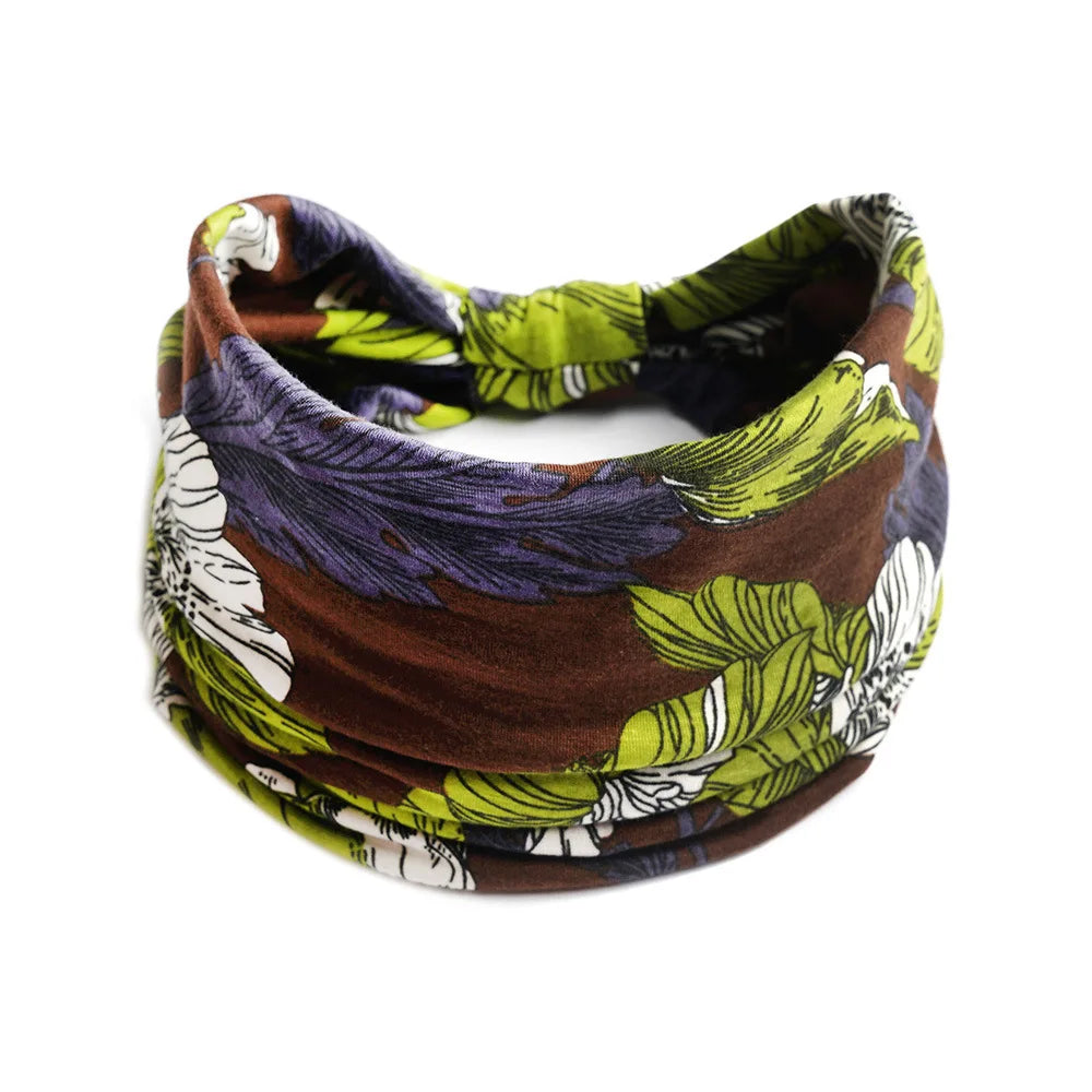 Bohemian Wide Cotton Stretch Headband for Women – Turban Headwrap, Bandage Hairband, Bandana Hair Accessories