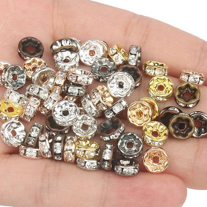 50PCS Rhinestone Spacer Beads Set – Multi-Color Crystal Rondelle Metal Beads for DIY Jewelry & Bracelet Making