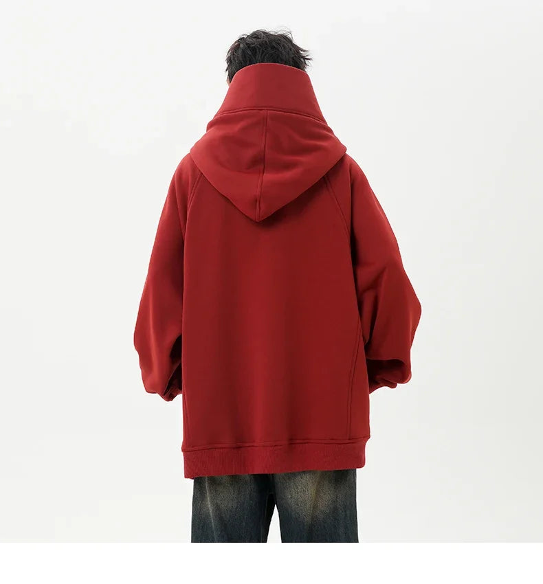 Autumn High Neck Sweatshirt for Men – Pile Collar Hoodie, Harajuku Ninja Style, Casual Sports Loose Fit Top