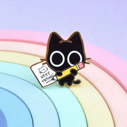 Boba Cat Enamel Pin — Cute Black Cat Kawaii Bubble Tea Accessory Pin