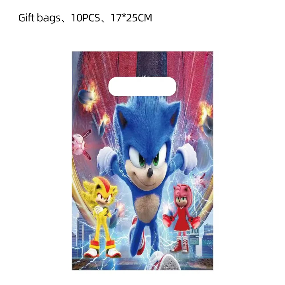 Sonic Cartoon Party Supplies Set – Disposable Tableware with Plates, Cups, Napkins & Balloons for Boys’ Birthday & Baby Shower Decor