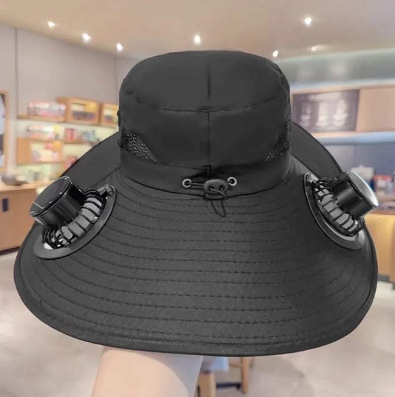 Men’s Quick-Dry Bucket Hat – Large Sun Hat with USB Rechargeable Solar Fan for Hiking, Camping & Fishing