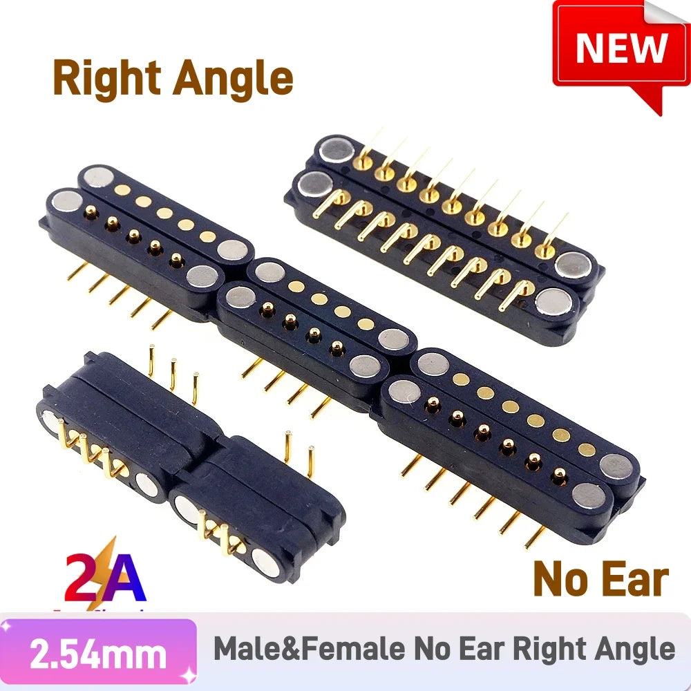 Magnetic Pogo Pin Connector - 2A Spring-Loaded 2.54mm Pitch Male Female PCB BTB Connector, 2–9 Pole Through-Hole Contacts, 1/3/5 Pairs