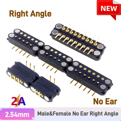 Magnetic Pogo Pin Connector - 2A Spring-Loaded 2.54mm Pitch Male Female PCB BTB Connector, 2–9 Pole Through-Hole Contacts, 1/3/5 Pairs