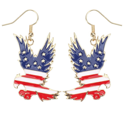 USA Flag Heart Star Cross Earrings - Patriotic Independence Day Dangle Jewelry for Women