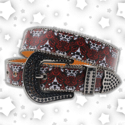 Nice Brand Three Skull Rhinestone Belt – Western Punk Hip-Hop Style for Men & Women