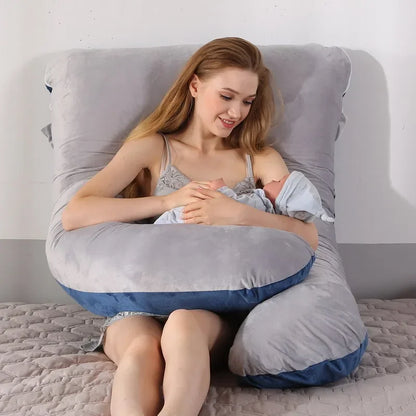 Soft Fleece U-Shaped Pregnancy Pillow – Multi-Function Side & Lumbar Support Cushion for Women