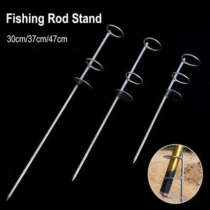 Stainless Steel Sea Rod Double Ring Bracket - Ground Insertion Fishing Rod Holder for Outdoor Fishing Gear Accessories
