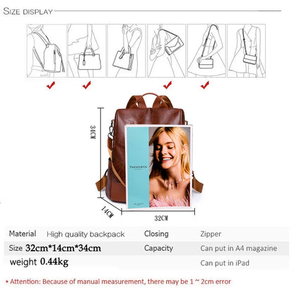 Women's Anti-Theft Backpack - Casual Daypack with Multi-Function Pockets for Travel and Outdoor Use