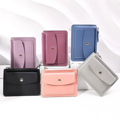 Stylish Short Coin Purse: PU Leather, Solid Color, Credit Card Holder, Zipper Wallet, Money Bag - Multi-Cards Holder