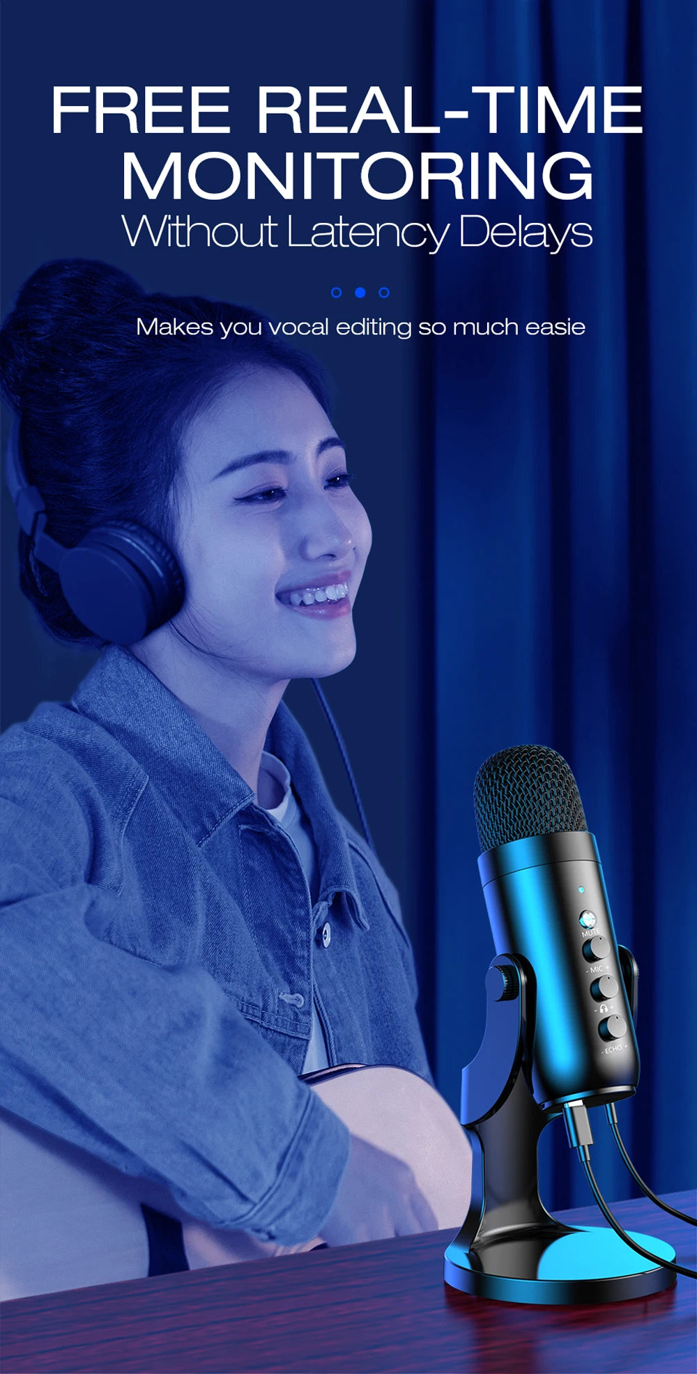 Haomuren USB Microphone for PC & Mac – Condenser Mic for Gaming, Streaming, Recording, with Phone Adapter & Headphone Output