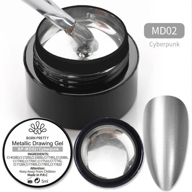 BORN PRETTY 5ML Super Silver Metallic Gel Nail Polish - Mirror Chrome Effect, Semi-Permanent Metal Painting Gel for DIY Nails