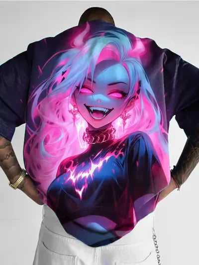 Anime Girl 3D Print T-Shirt - Casual Loose Short Sleeve Streetwear for Men