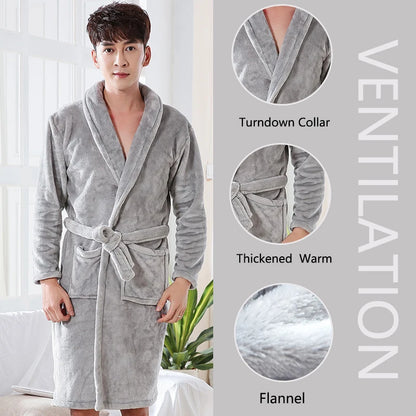 Thickened Warm Flannel Bathrobe – Large-Size Autumn Winter Coral Velvet Robe for Couples, Padded Homewear & Sleepwear