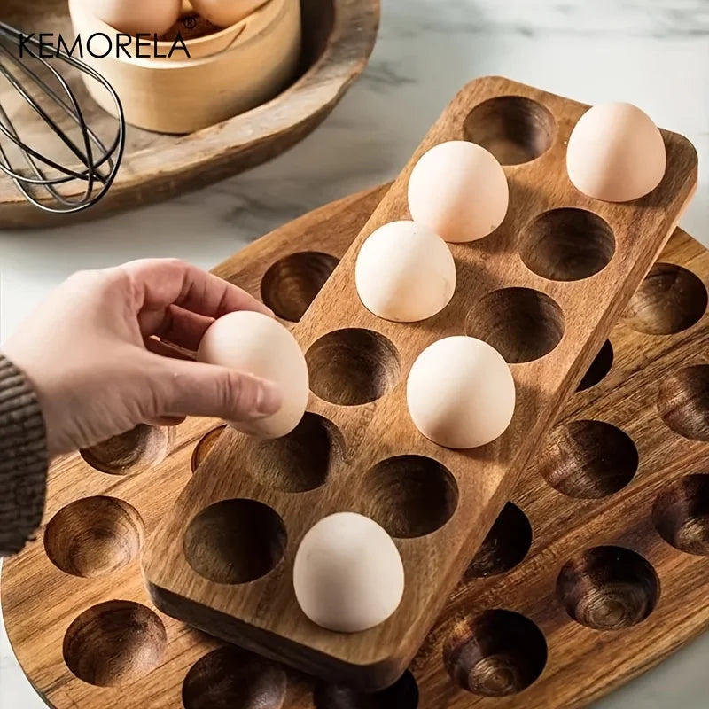 KEMORELA Wooden Egg Storage Box – Multi-Compartment Kitchen Organizer for Fresh Eggs