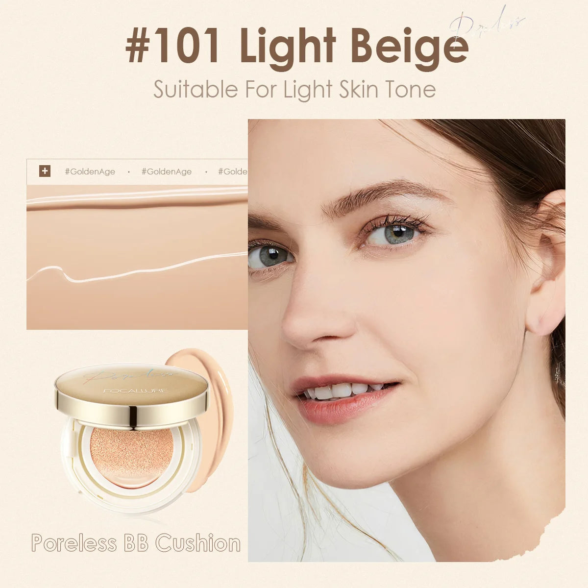 FOCALLURE Air Cushion BB Cream – Poreless, Waterproof, Long-Lasting Matte Foundation & Brightening Concealer with Puff