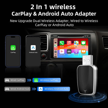 2-in-1 AI Box Mini Adapter – Wired to Wireless CarPlay & Android Auto, Plug and Play WiFi Smart Dongle, Compatible with 99% of Cars