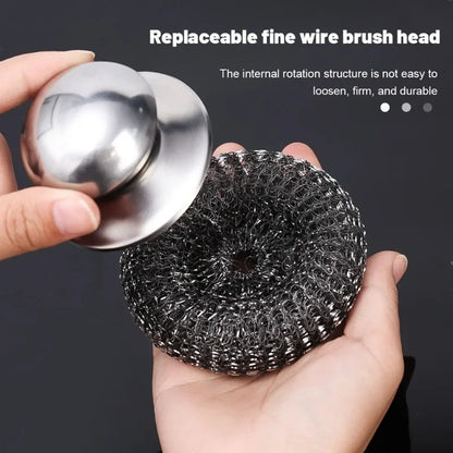 Stainless Steel Pot Brush with Handle – Heavy Duty Dishwashing Wire Ball for Pot & Pan Cleaning (5/1 Pcs)