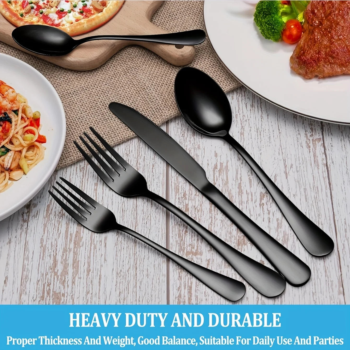 36-Piece Black Silverware Set with Steak Knives – Food-Grade Stainless Steel Flatware & Tableware Cutlery Set