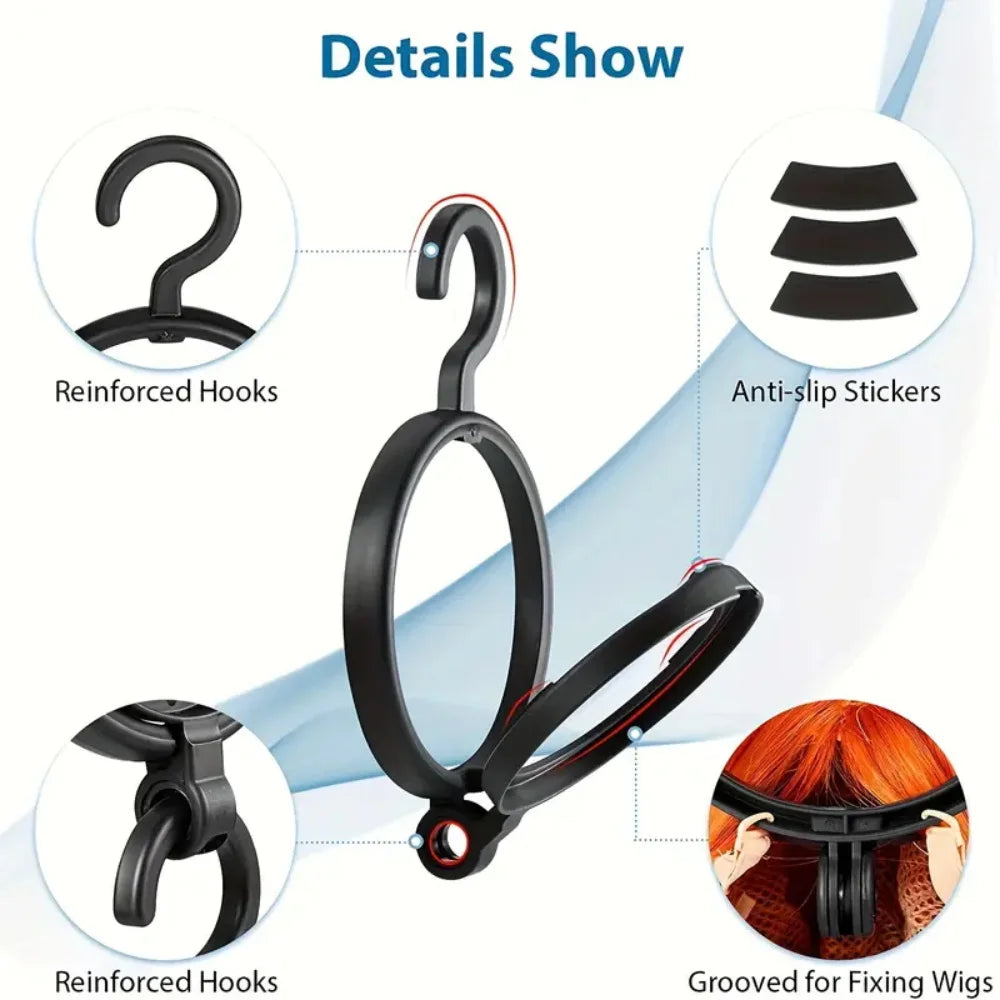 5pcs Foldable Hanging Wig Stand – Round Multi-Function Portable Stand for Wigs and Hats