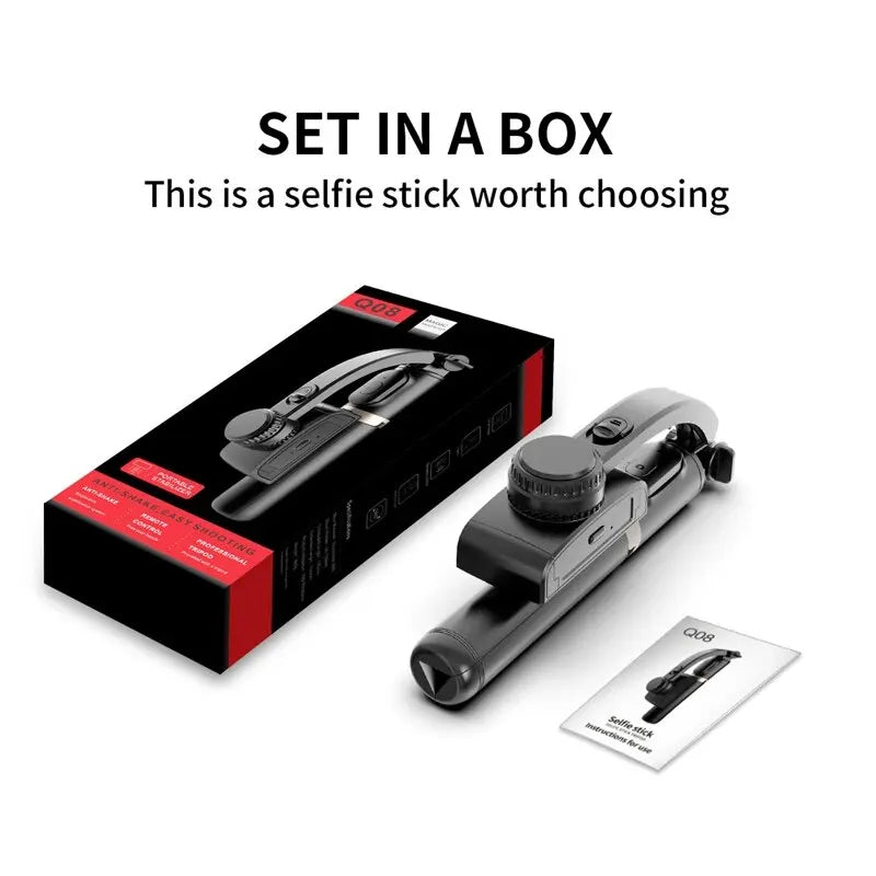 Q08 Handheld Gimbal Stabilizer with Selfie Stick & Fill Light – Bluetooth Tripod for Smartphone & Action Camera