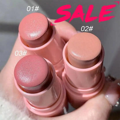 3-in-1 Monochrome Blusher Stick - Cheek & Lip Tinted, Durable Matte Rouge Powder for Natural Contour & Makeup Cosmetics