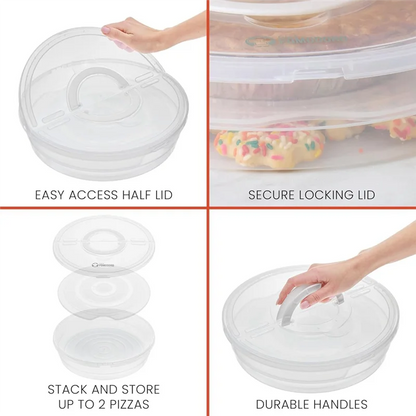 Reusable 12-Inch Pie Carrier Set - Expandable Pizza Storage Container with Lid, Divider & Handle (2-Pack)
