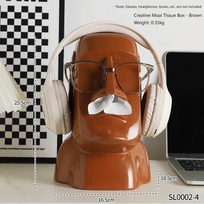 Miniso Moai Stone Statue Tissue Box & Glasses Holder – Multifunctional Home Decor Stand