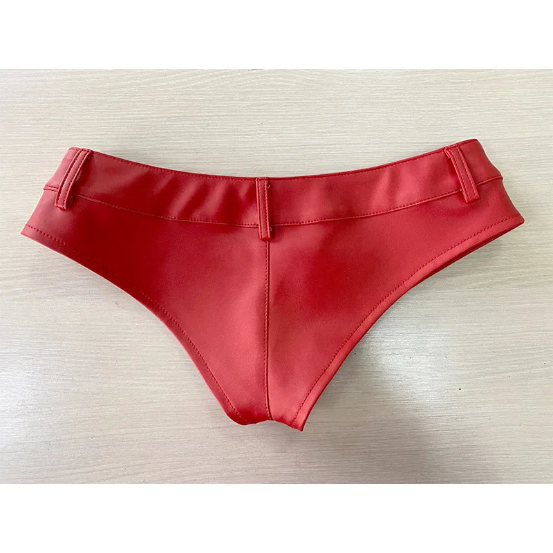 2025 Sexy Women’s Low Waist Patent Leather PU Shorts – Nightclub Style with Button & Zipper